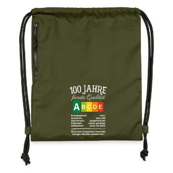 100 Jahre Feinste Qualität Hundert 100. Geburtstag - Turnbeutel aus Recycling-Material - military Green - Vorne
