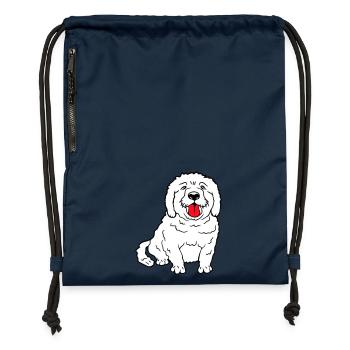 Dear dog sticks out his tongue happily - Gymsac made from recycled material - navy - Front