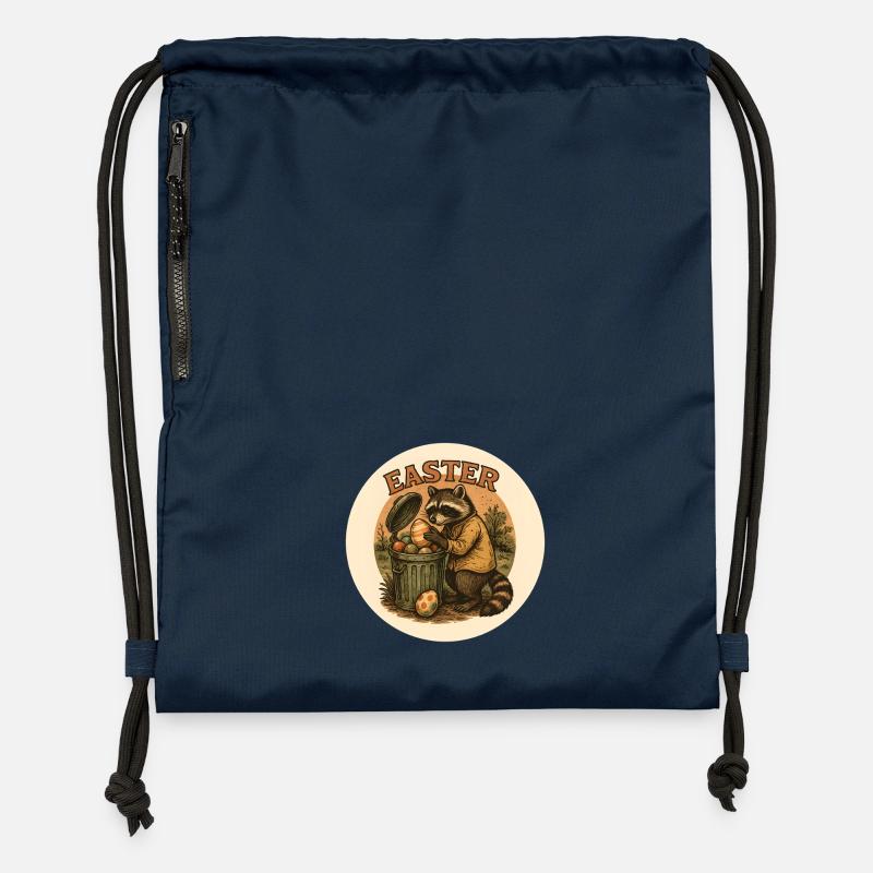 raton laveur de Pâques aux œufs - Sac à cordon en polyester recyclé - bleu marine