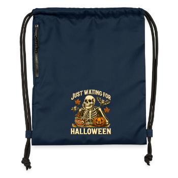 Skeleton waiting for Halloween design - Gymsac made from recycled material - navy - Front