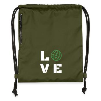 Love Globe Minimalist Typography Graphic - Turnbeutel aus Recycling-Material - military Green - Vorne