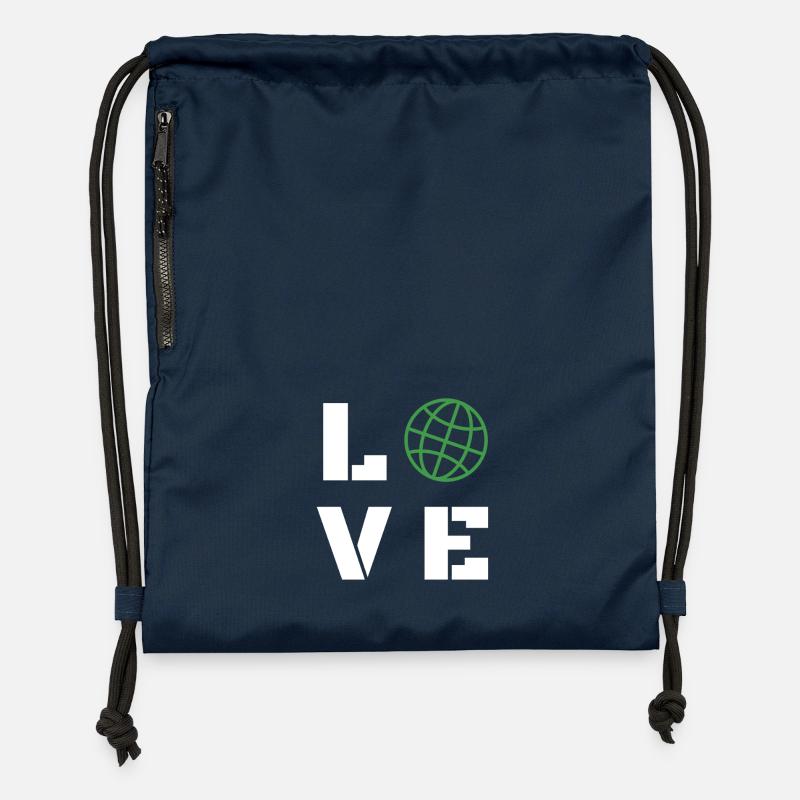 Love Globe Minimalist Typography Graphic - Turnbeutel aus Recycling-Material - Navy