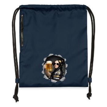 Ada Lovalace mit Sonnenbrille und Bier - Turnbeutel aus Recycling-Material - Navy - Vorne