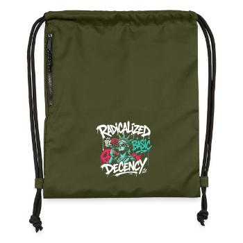 Radicalized Basic Decency Graffiti - Gymsac made from recycled material - military green - Front