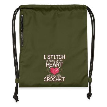 Je crochète avec un cœur qui fait des phrases drôles - Sac à cordon en polyester recyclé - military green - Devant