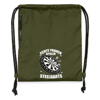 Echte Frauen Spielen SteelDarts - Turnbeutel aus Recycling-Material - military Green - Vorne