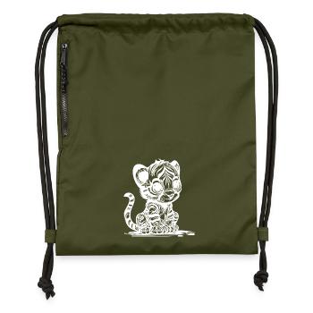 Small tiger with cute striped pattern - Gymsac made from recycled material - military green - Front