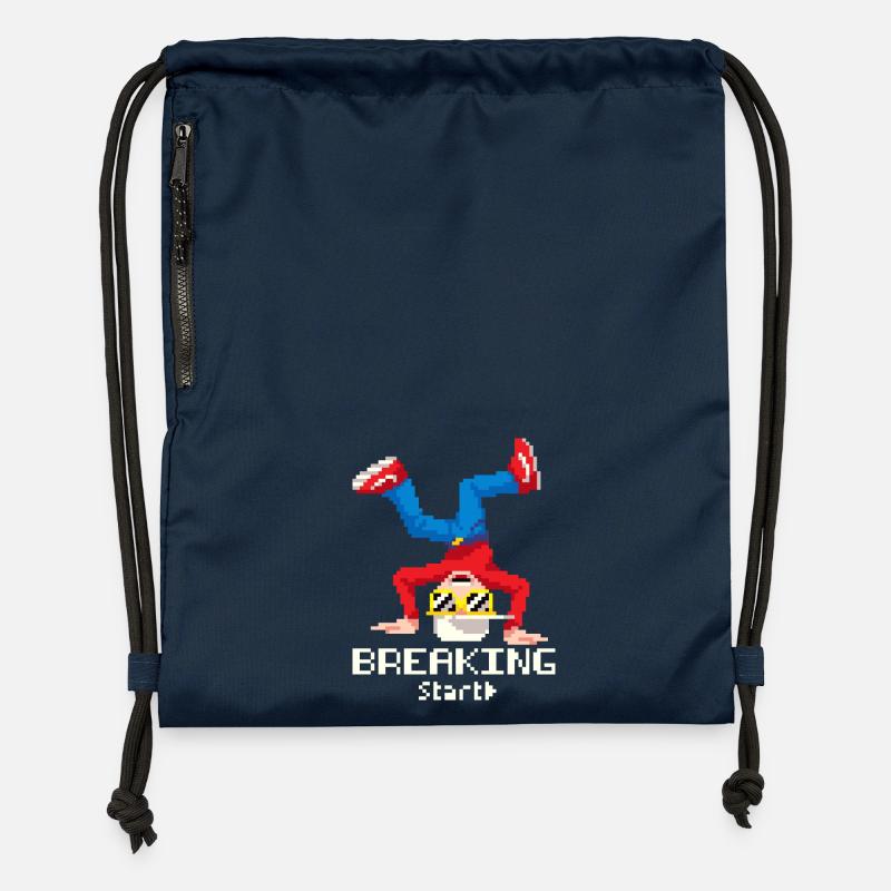 Pixel Breakdance B-Boy | Hip Hop rétro 8-bit - Sac à cordon en polyester recyclé - bleu marine