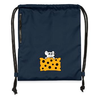 La souris mange d’énormes trous faim de fromage manger délicieux - Sac à cordon en polyester recyclé - bleu marine - Devant