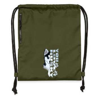 Husky Portrait Schrift - Turnbeutel aus Recycling-Material - military Green - Vorne