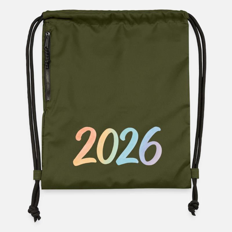 Conception des chiffres à l’aquarelle 2026 - Sac à cordon en polyester recyclé - military green