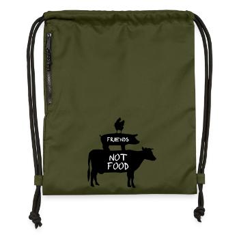 Vegan - Animals are Friends - Gymsac made from recycled material - military green - Front