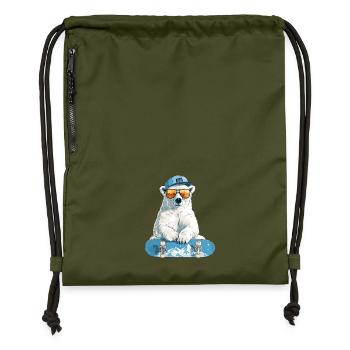 Polar Bear Skateboard Chill - Gymsac made from recycled material - military green - Front