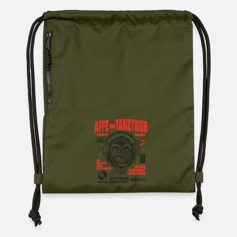 Chemise de son de casque : Monkey Rhythm and Fun - Sac à cordon en polyester recyclé - military green