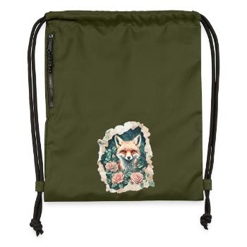 Fuchs mit Rosen Vintage - Turnbeutel aus Recycling-Material - military Green - Vorne