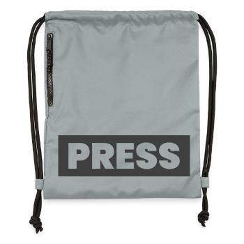 Conception de la presse en disant « PRESS » Journalistes d’information - Sac à cordon en polyester recyclé - gris fer délavé - Devant