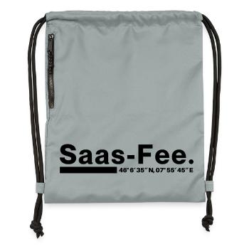 Saas-Fee coordinates Valais Switzerland - Gymsac made from recycled material - mineral charcoal grey - Front