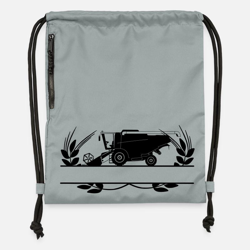 Moissonneuse-batteuse dans un crop circle avec espace de texte - Sac à cordon en polyester recyclé - gris fer délavé