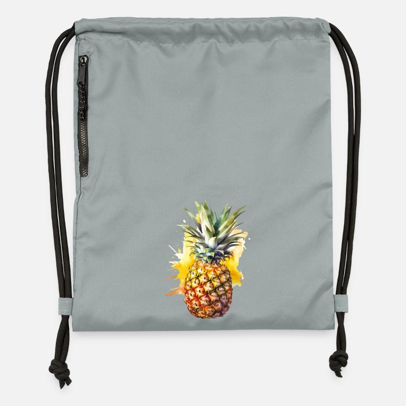 Éclaboussure d’aquarelle à l’ananas - Sac à cordon en polyester recyclé - gris fer délavé