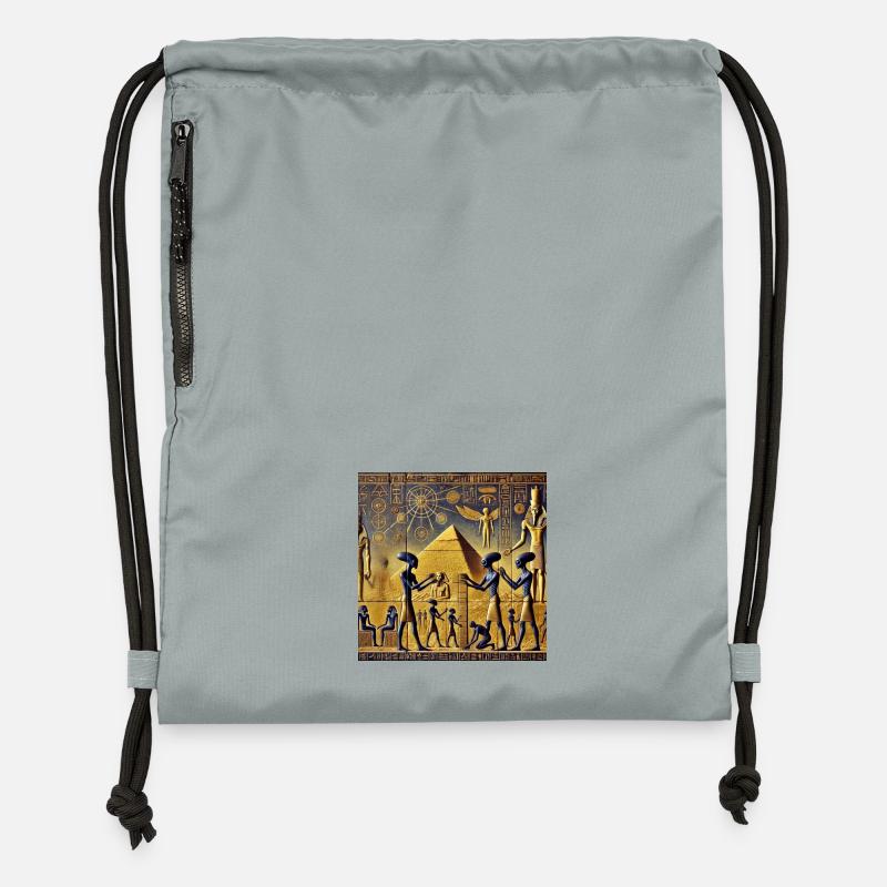 Extraterrestres bleus parmi les Pyramides - Sac à cordon en polyester recyclé - gris fer délavé