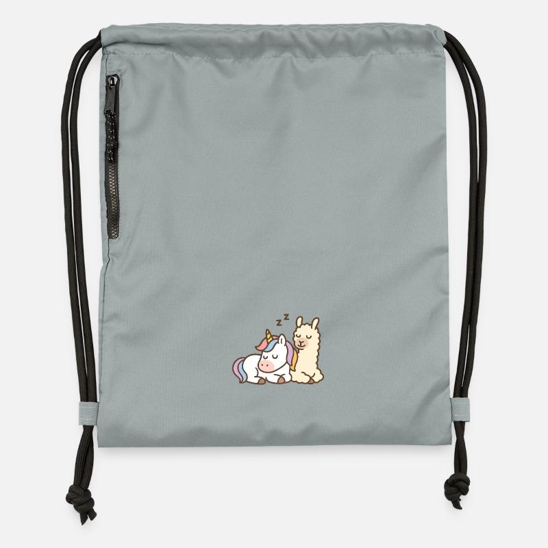 Schlafendes Einhorn und Lama - Turnbeutel aus Recycling-Material - Steingrau mineral wash