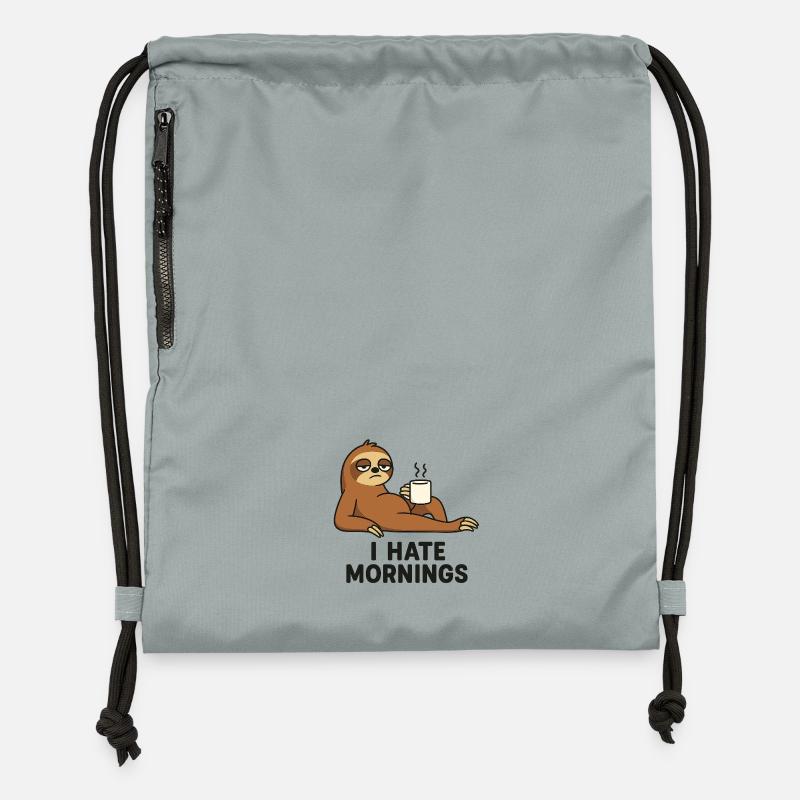 Paresseux avec tasse à café - Sac à cordon en polyester recyclé - gris fer délavé