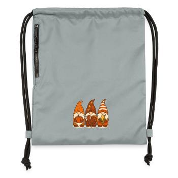 Trio de gnomes d’automne Gnome de dinde citrouille - Sac à cordon en polyester recyclé - gris fer délavé - Devant
