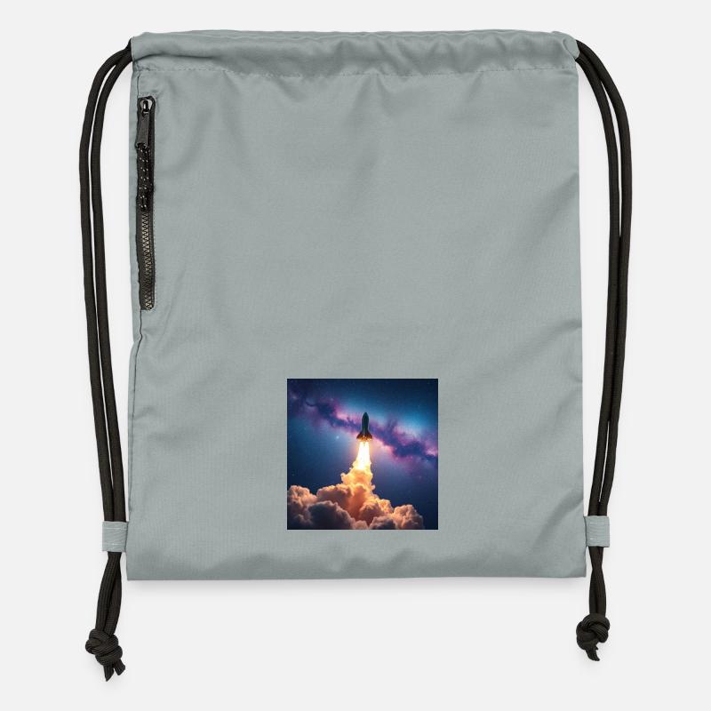 Rocket jump through nebula galaxy - Gymsac made from recycled material - mineral charcoal grey