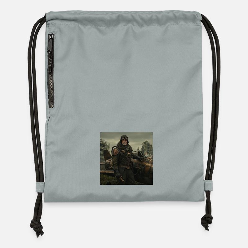 Steampunk Pilot on Post-Apocalyptic Ruins - Gymsac made from recycled material - mineral charcoal grey