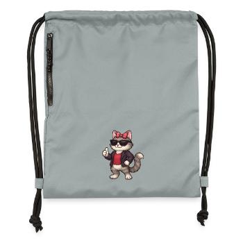 Chat cool avec une veste en cuir - Sac à cordon en polyester recyclé - gris fer délavé - Devant