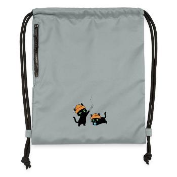 Two cute kittens playing. Unique. - Gymsac made from recycled material - mineral charcoal grey - Front