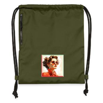 Roter Retro-Look Portrait - Turnbeutel aus Recycling-Material - military Green - Vorne
