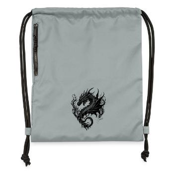 Fierce vintager dragon in scale dress - Gymsac made from recycled material - mineral charcoal grey - Front