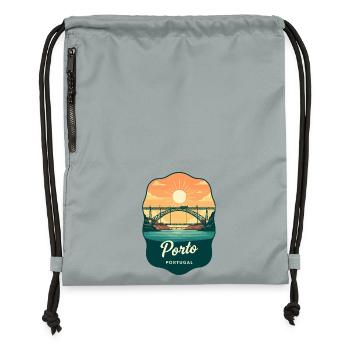 Insigne de voyage rétro du pont Luis de Porto Dom - Sac à cordon en polyester recyclé - gris fer délavé - Devant
