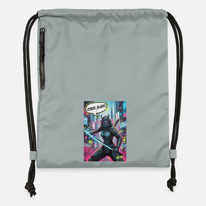 Cyber Samurai Neon Graffiti - Gymsac made from recycled material - mineral charcoal grey