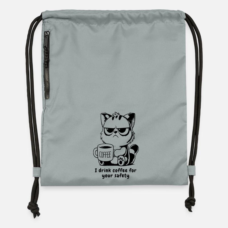 Chat Crumpy avec Caffee - Sac à cordon en polyester recyclé - gris fer délavé