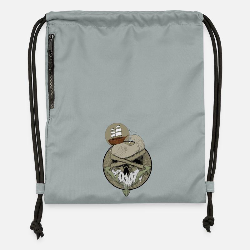 Ancre skull - Sac à cordon en polyester recyclé - gris fer délavé