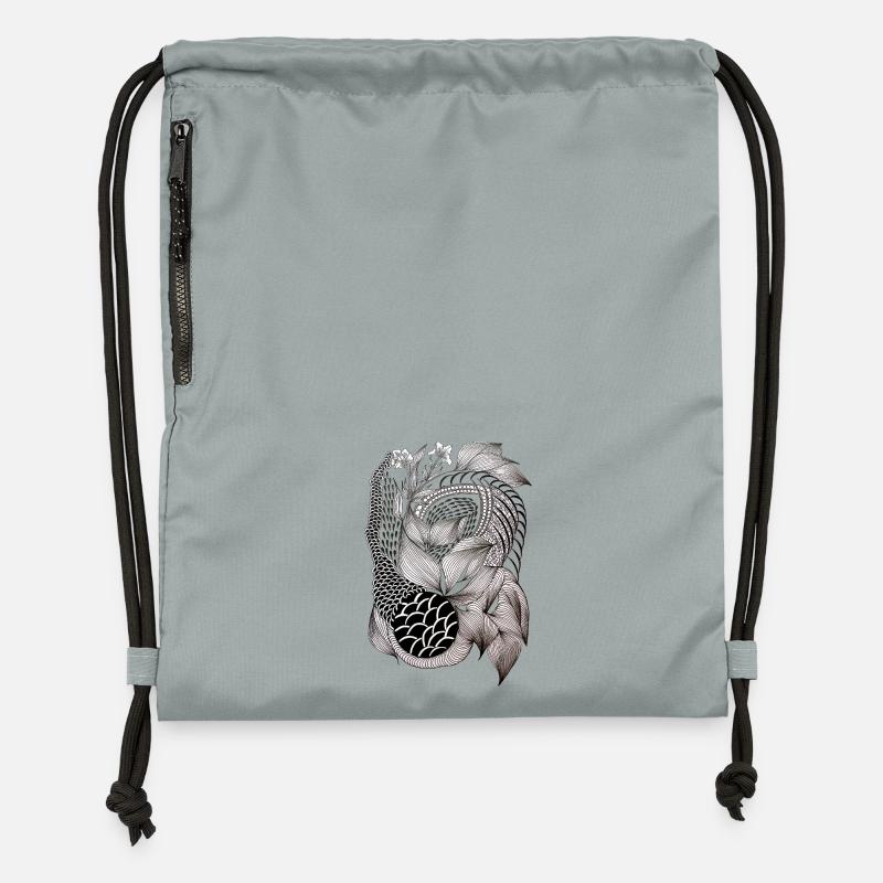 Motif de serpent feuille noir et blanc - Sac à cordon en polyester recyclé - gris fer délavé