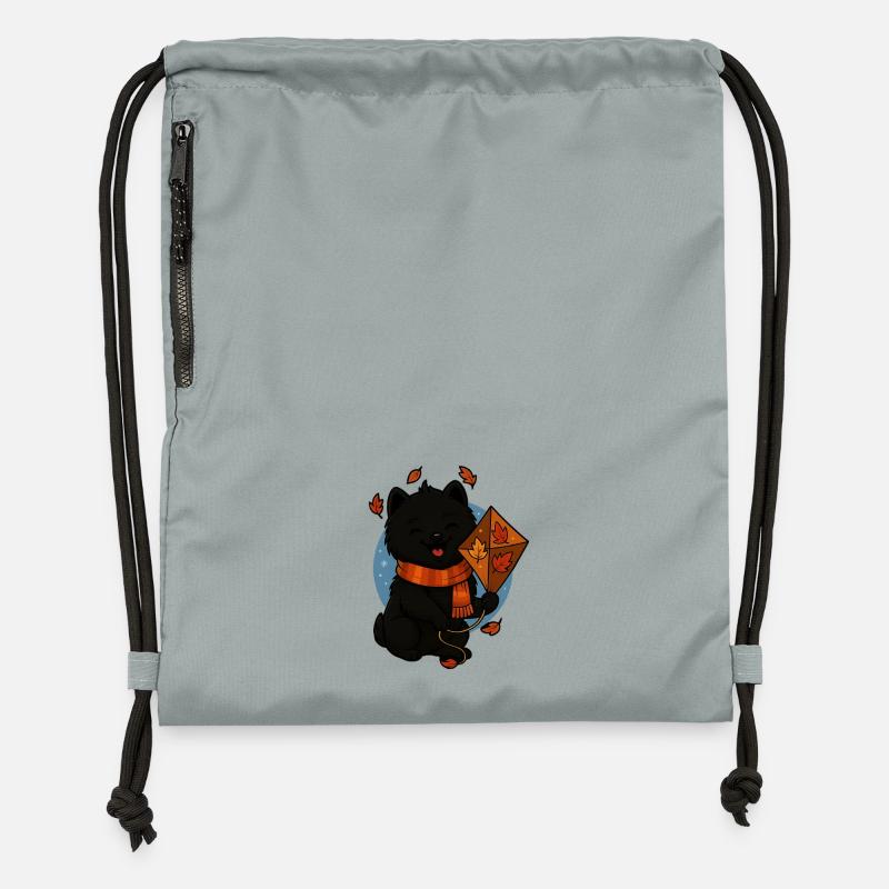Petit chien d’automne avec dragon - Sac à cordon en polyester recyclé - gris fer délavé