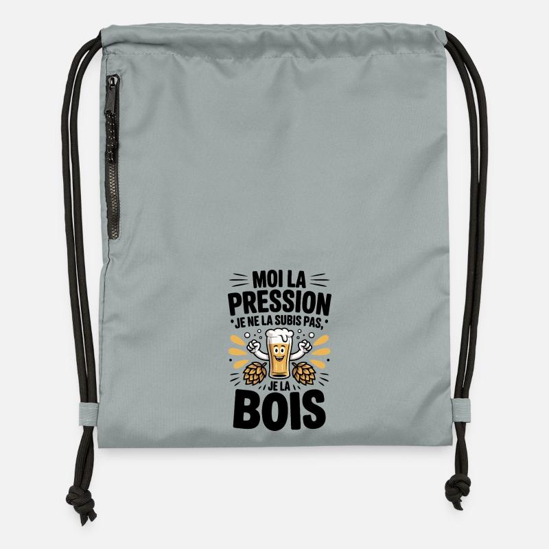 Bière Pression Subis houblon llustration fun - Sac à cordon en polyester recyclé - gris fer délavé