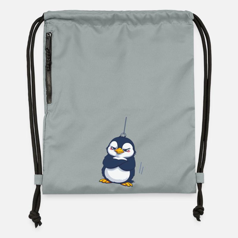 Grumpy Penguin Hanging - Gymsac made from recycled material - mineral charcoal grey