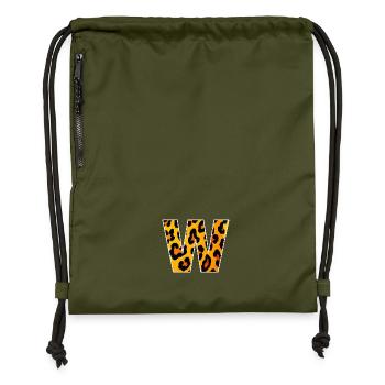 W Leopard Print Kraft - Gymsac made from recycled material - military green - Front