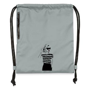 Girl with red Lips - Gymsac made from recycled material - mineral charcoal grey - Front