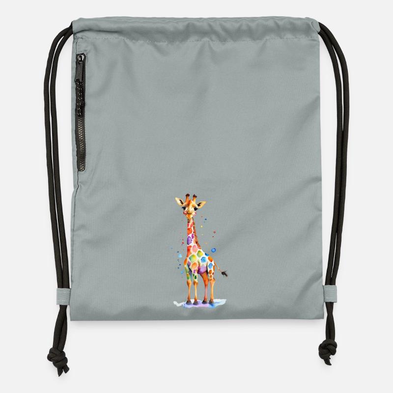 Girafe colorée à l’aquarelle - un festin de couleurs - Sac à cordon en polyester recyclé - gris fer délavé