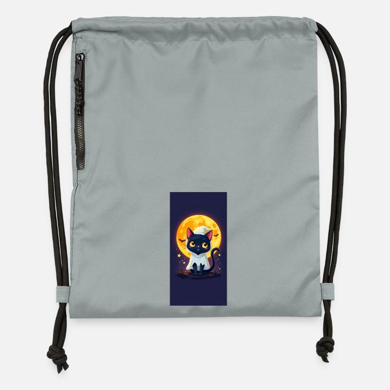 Chat de Clair de Lune en Cape de Fantôme - Sac à cordon en polyester recyclé - gris fer délavé