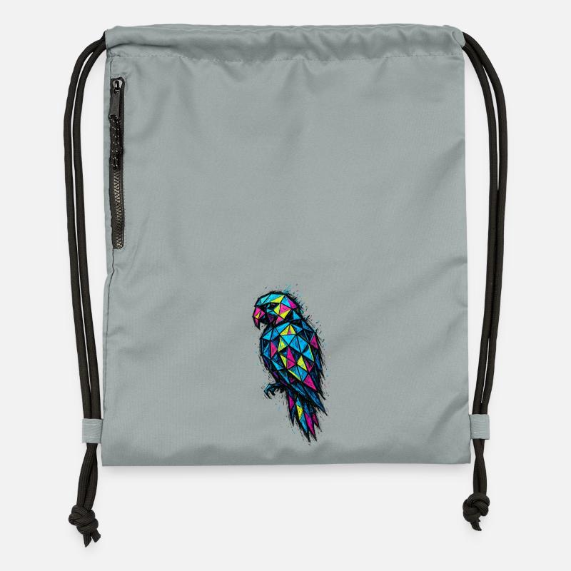 Perroquet Low Poly : Géométrie Colorée - Sac à cordon en polyester recyclé - gris fer délavé