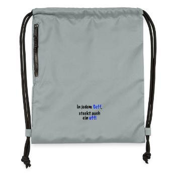 In jedem Suff steckt auch ein..." Spruch - Turnbeutel aus Recycling-Material - Steingrau mineral wash - Vorne