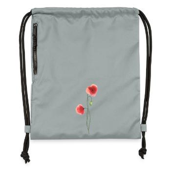 Flower: red poppy - Gymsac made from recycled material - mineral charcoal grey - Front
