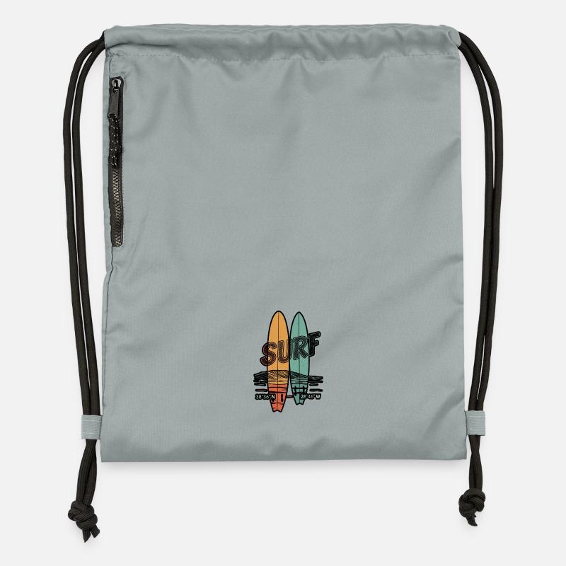 Planches de surf rétro - Sac à cordon en polyester recyclé - gris fer délavé