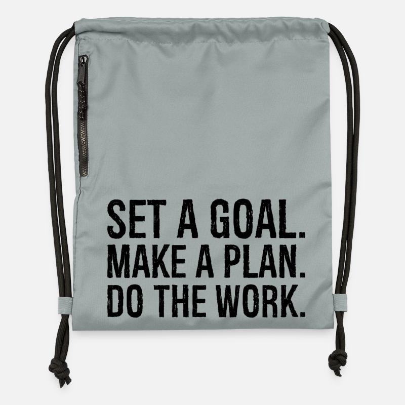 set a goal make a plan do the work - Gymsac made from recycled material - mineral charcoal grey